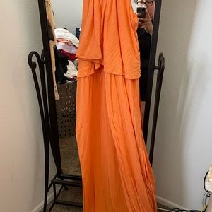 H&M orange maxi dress with thin strap ties